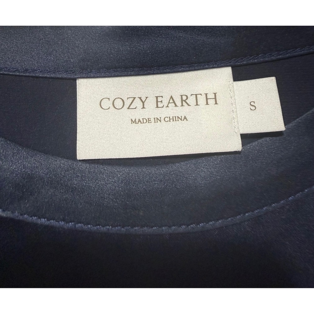 Cozy Earth Womens Navy Blue 100% Silk Satin Short‎ Sleeve Pocket Tee Top Small - Picture 7 of 10